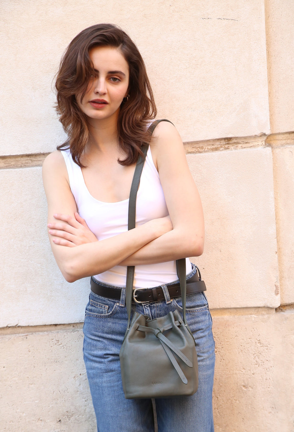 Coya Small Leather Bucket Bag - Olive