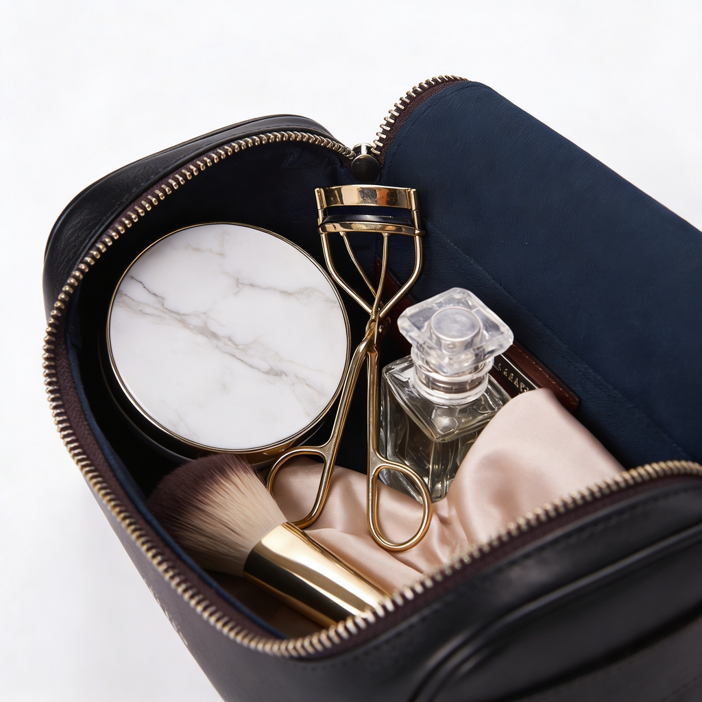 Large Leather Toiletry Bag - Black