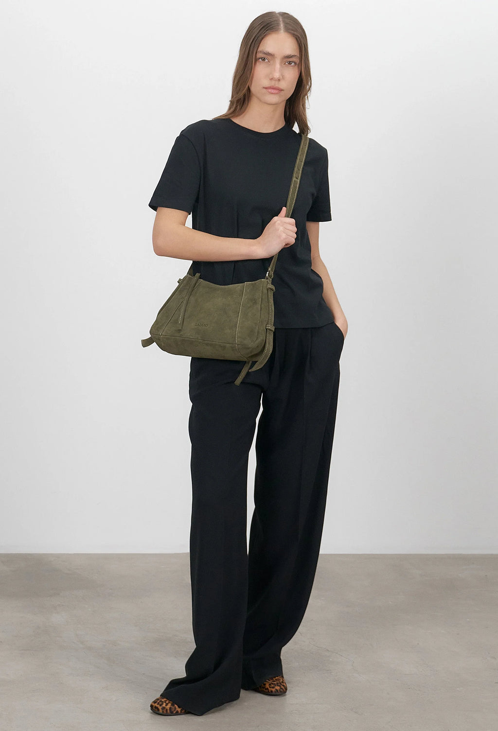 Nina Baguette Bag - Sage Suede