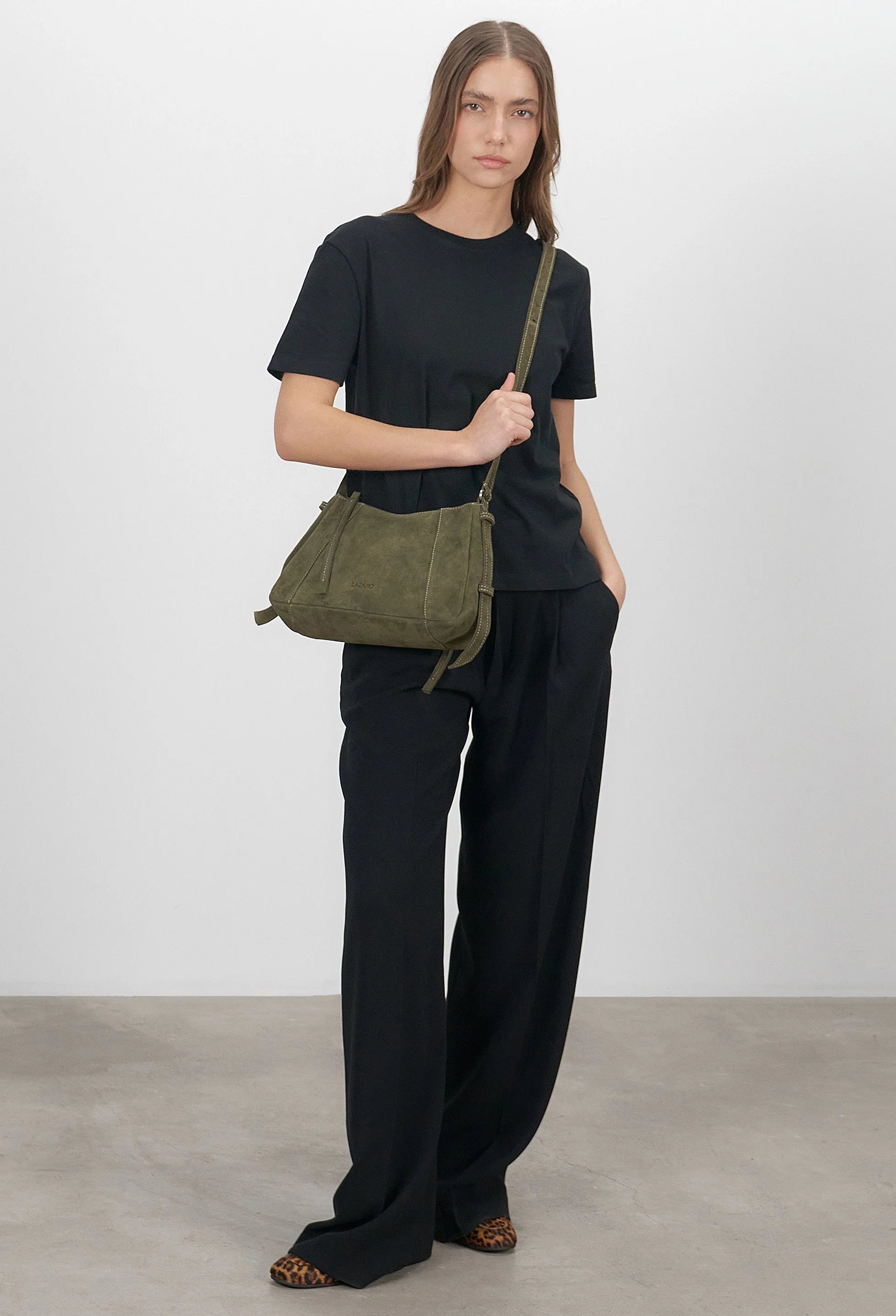 Nina Baguette Bag - Sage Suede