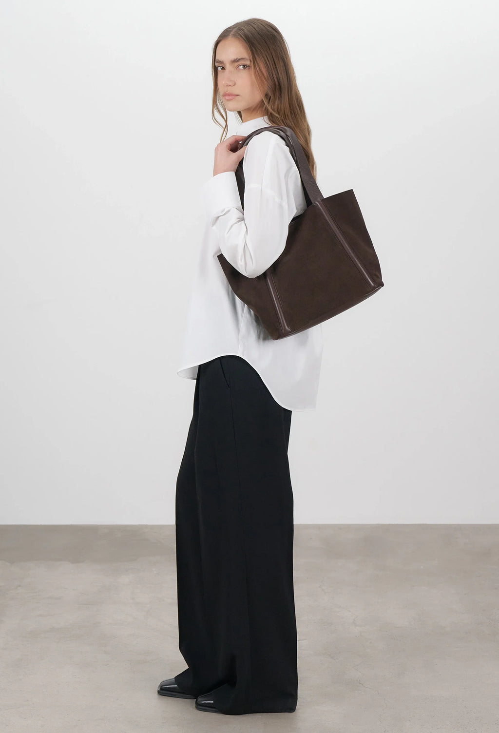 Sami Leather Tote Bag - Brown Suede